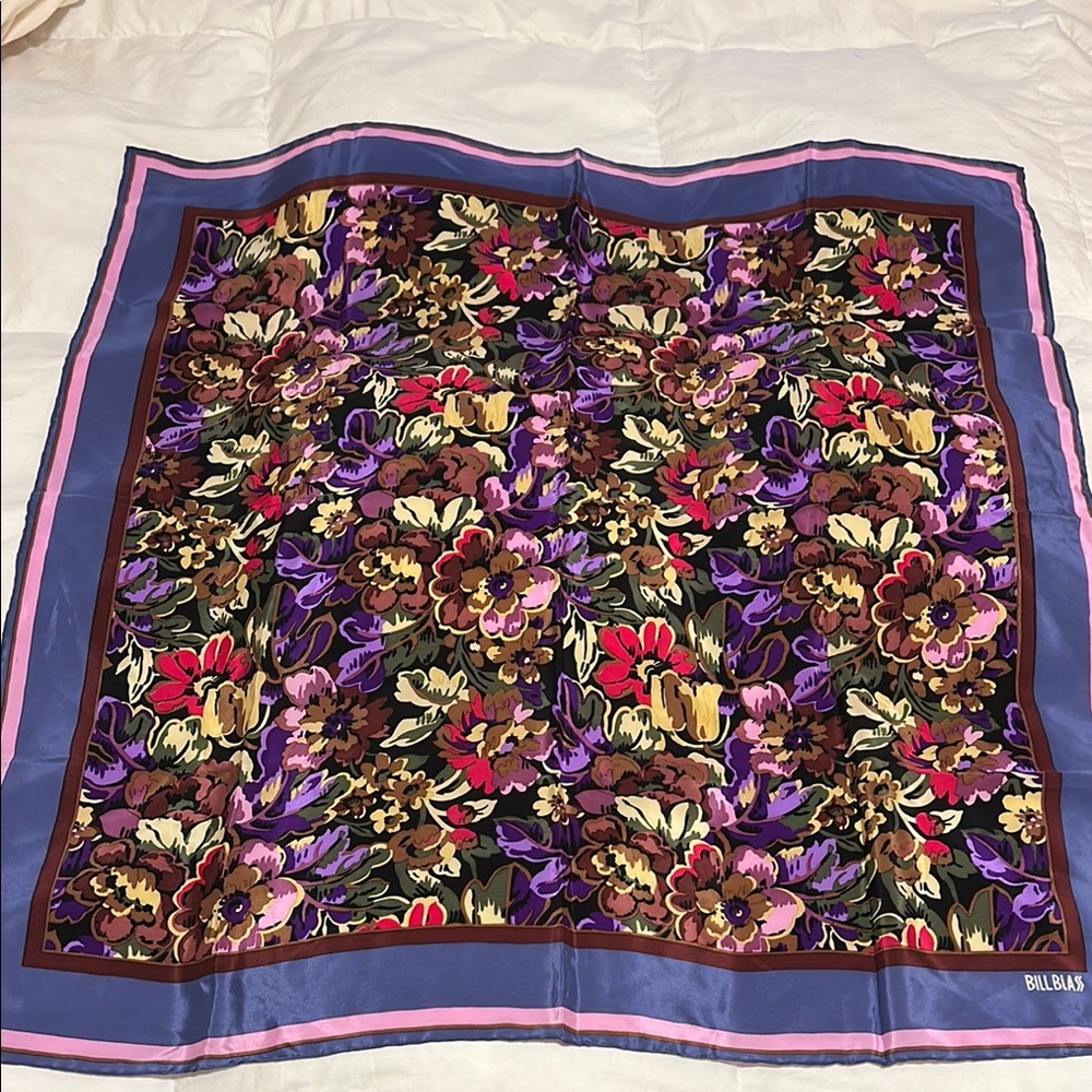 Bill Blass Floral Silk Scarf hand rolled hem vintage